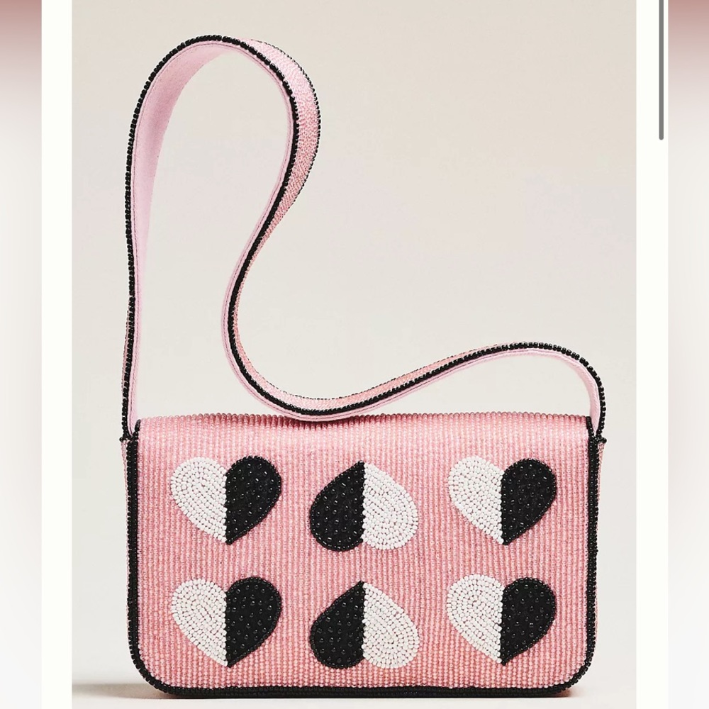 ANTHROPOLOGIE The Fiona Beaded Muni shoulder Bag: Icon Edition pink beaded heart - Picture 3 of 4